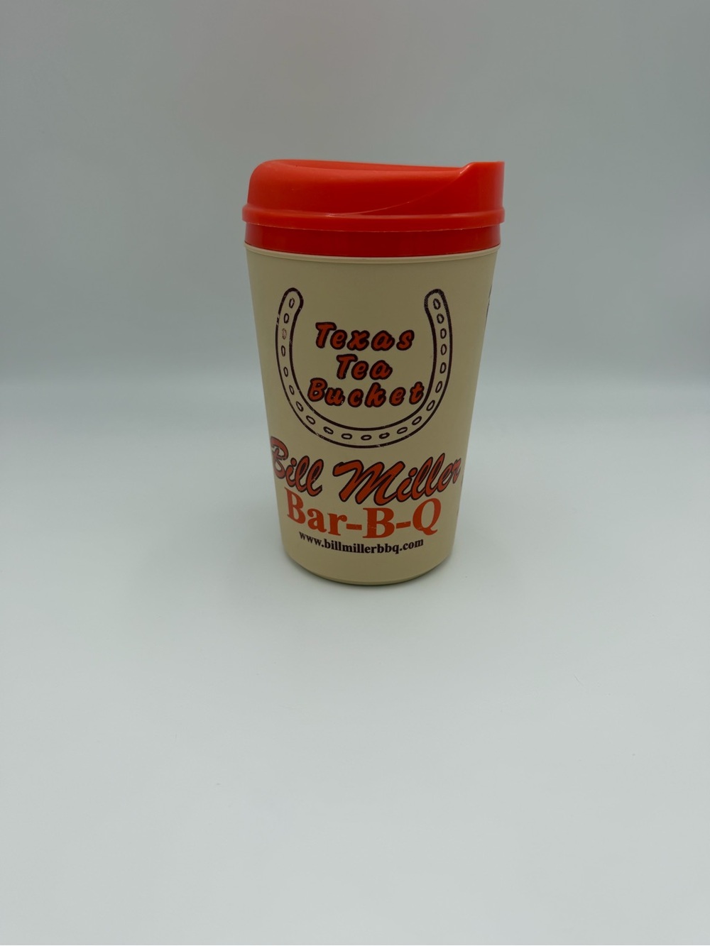 Bill Miller's BBQ Texas Tea Bucket, Vintage, 32 Oz Travel Mug